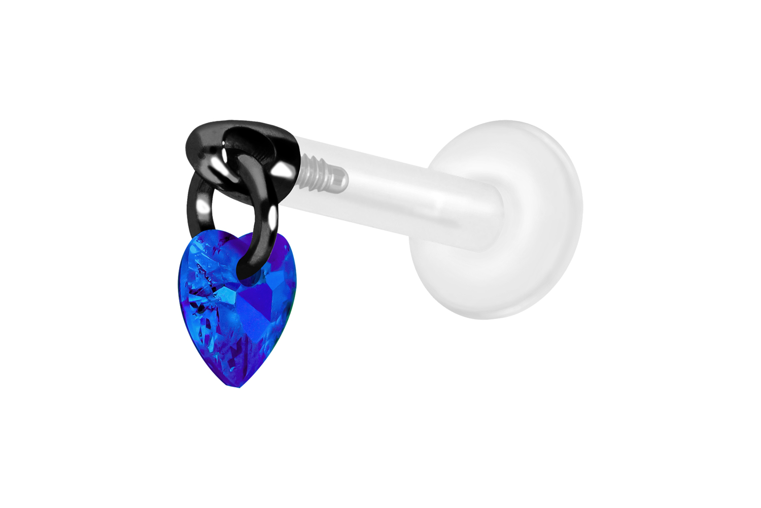 PTFE Labret Piercing mit Innengewinde + Titan-Aufsatz KRISTALLHERZ